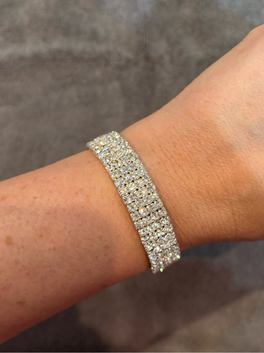 Sparkling Rhinestone Multi-Row Bracelet in Silver - Timeless Glam